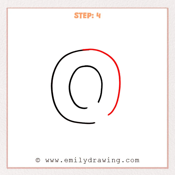 how to draw a bubble letter q - Step 4 of a bubble letter q drawing, extending the large outer outline to nearly close the loop while leaving a small opening at the lower right for the q tail.